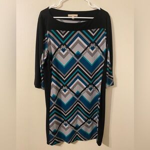 Banana Republic Green Black Gray Geometric Sheath Dress 3/4 Sleeve‎ Size Large